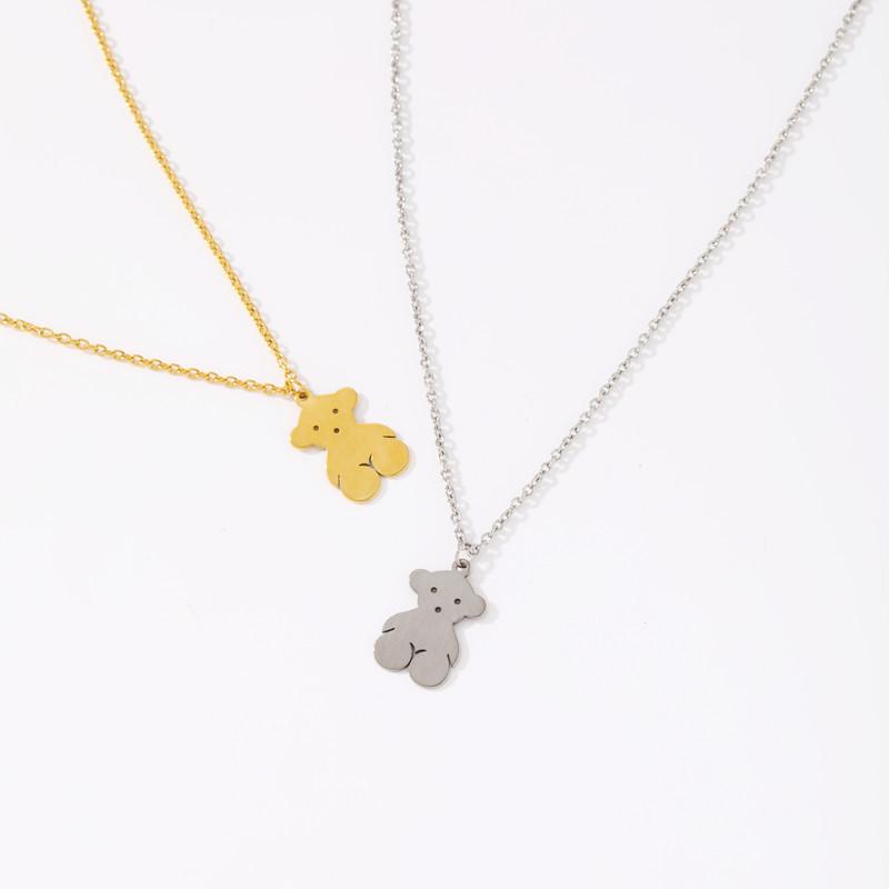Stainless steel non-fading bear necklace female hip-hop simple titanium steel clavicle chain