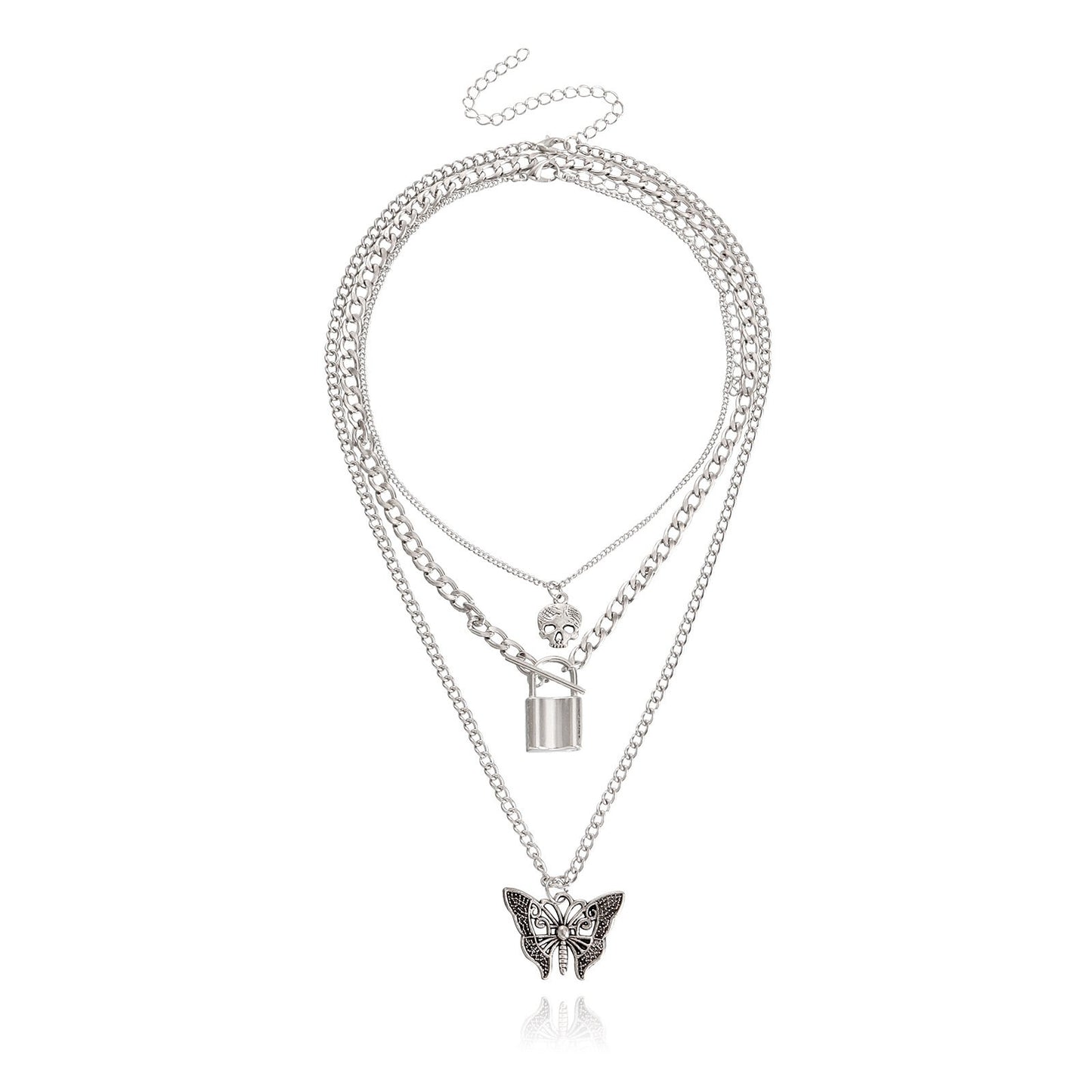 Explosive necklace female ins simple cold gothic padlock trend butterfly pendant diy necklace