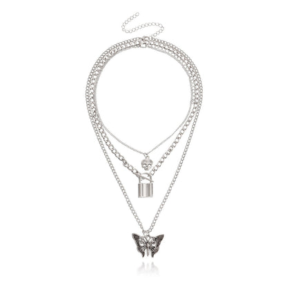 Explosive necklace female ins simple cold gothic padlock trend butterfly pendant diy necklace