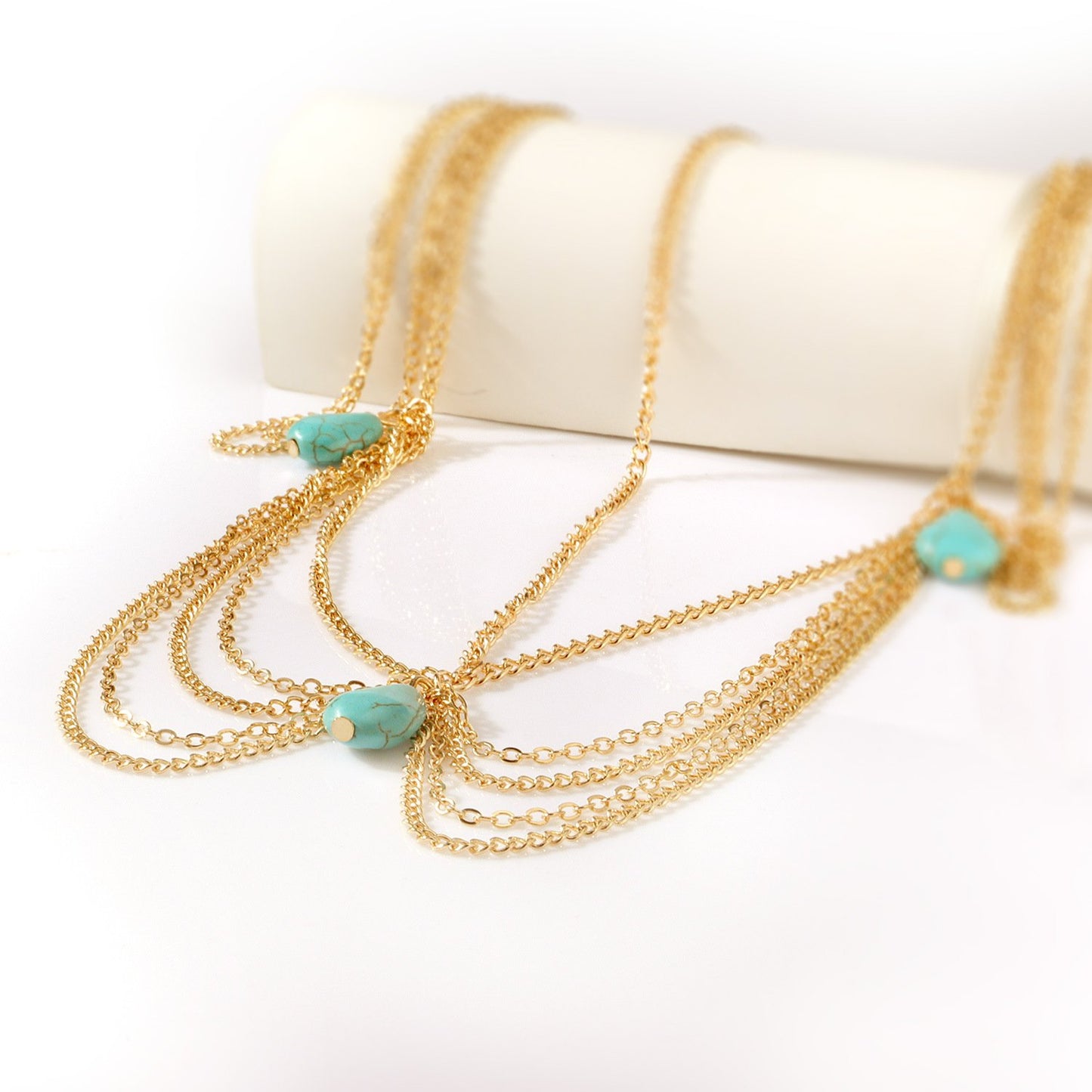 Jewelry multi-layer chain turquoise water drop head chain headdress female fashion Baroque headband headband
