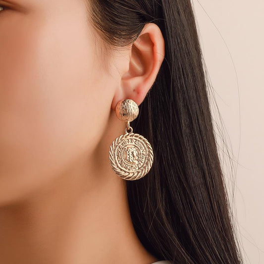 Ethnic Retro Coin Earrings Exotic Round Metal Figure Stud Earrings Earrings