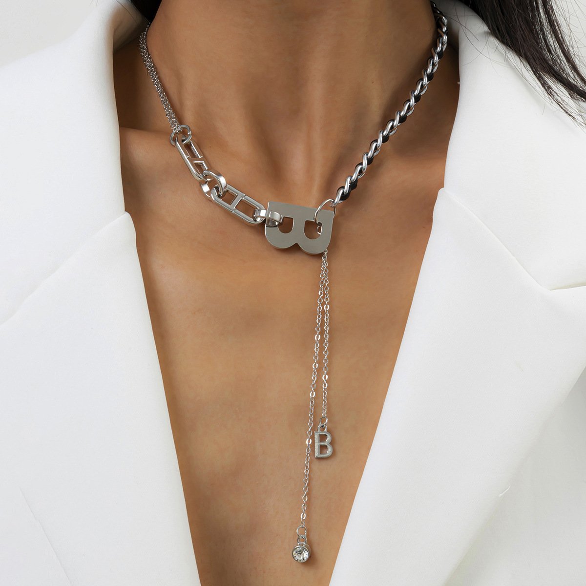 Jewelry Retro Hip Hop Chain Flannel Stitching Necklace Creative Alphabet Zircon Pendant Necklace Female