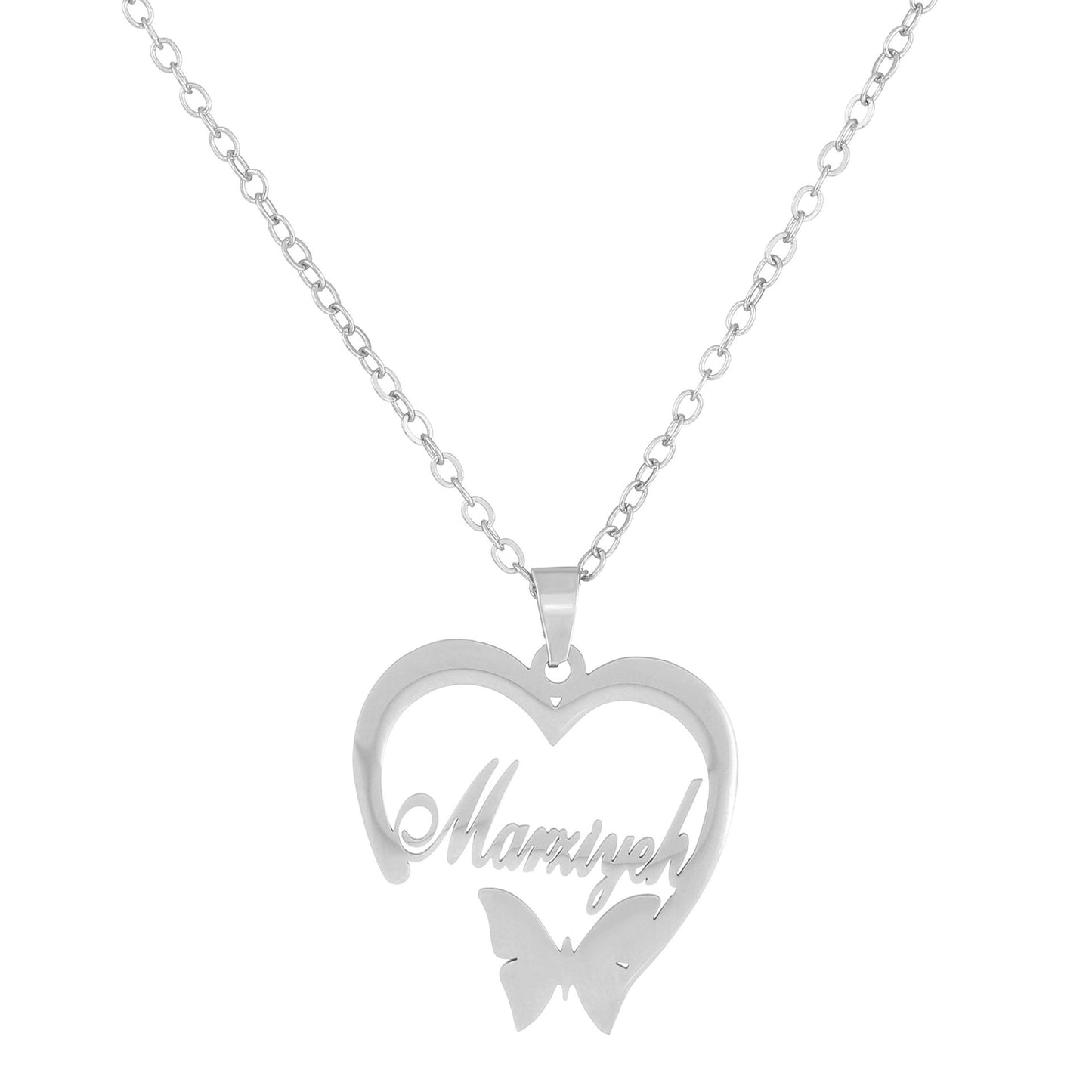 ins stainless steel hollow love necklace fashion creative English letter butterfly clavicle chain net red necklace