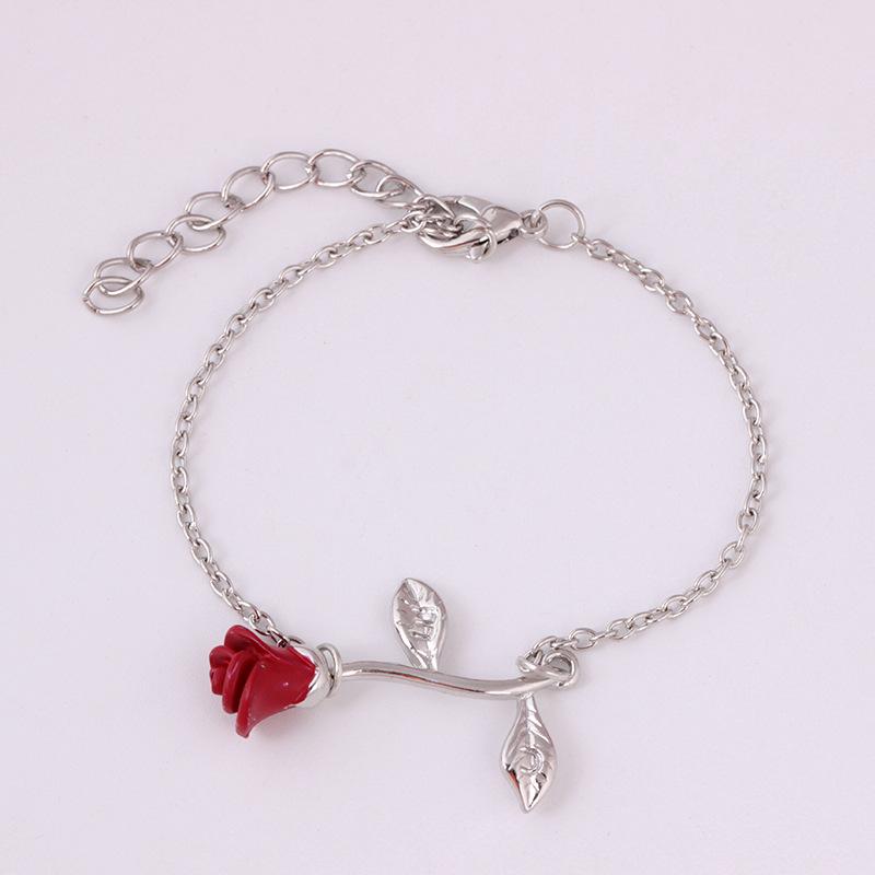 Fashion Red Rose Bracelet Temperament Simple Sweet Flower Bracelet Hand Jewelry