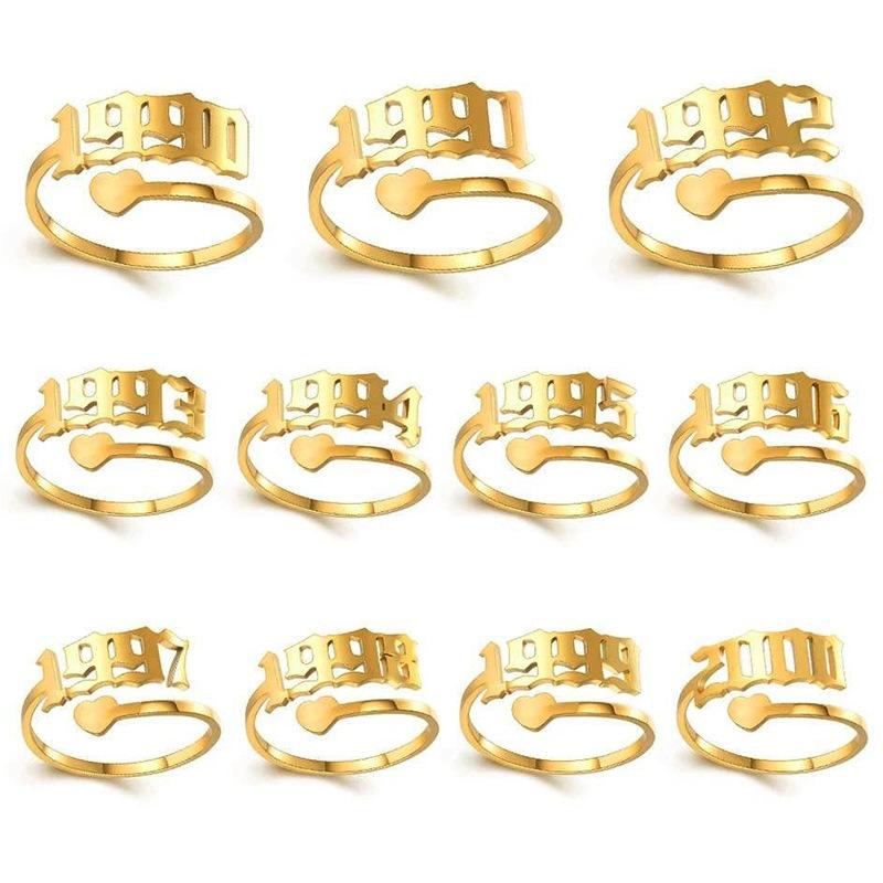 Fashionable Arabic numeral combination year ring zodiac year birthday gift
