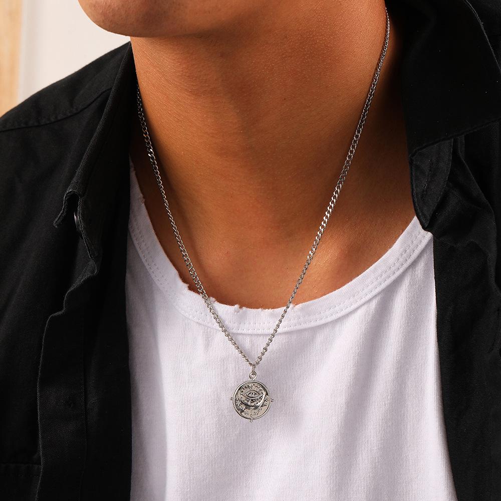 Personality Men's Fashion Punk Fashion Casual Street Stainless Steel Simple Eyes Coin Necklace Necklace