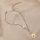 Fashion Simple Stainless Steel Gold Love Coin Pendant Titanium Steel Pearl Necklace Clavicle Chain Women