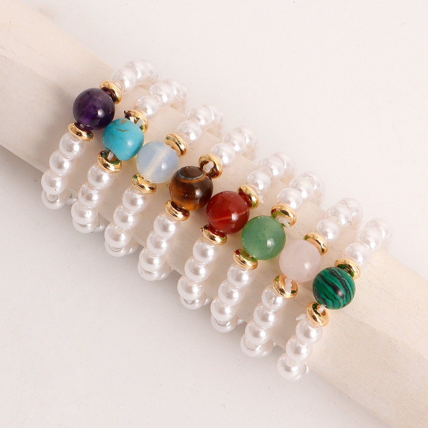 Jewelry bohemia colorful natural stone imitation pearl ring does not fade niche design advanced