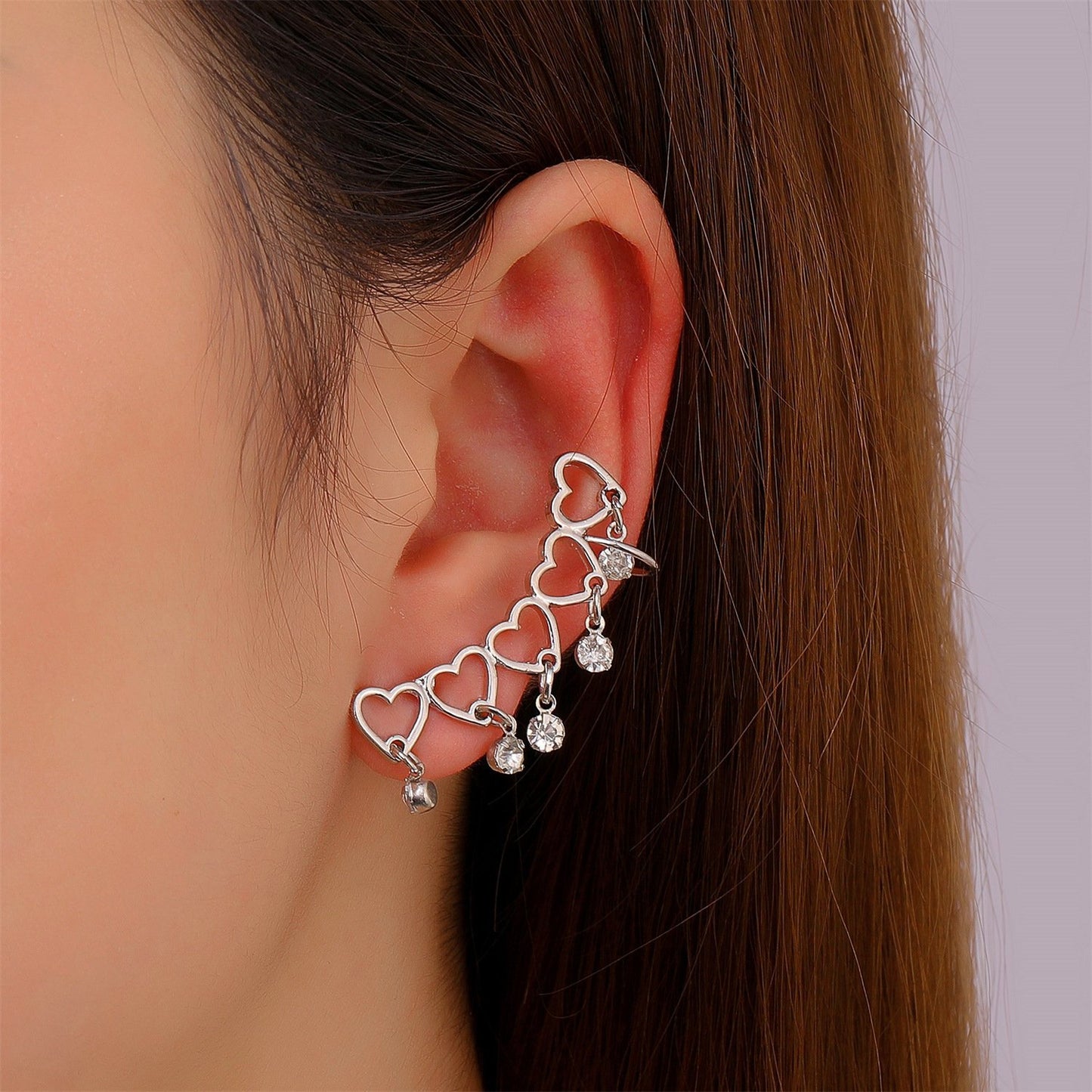ins chain love ear clip indifferent niche design zircon hollow letter ear hanging without ear hole earrings