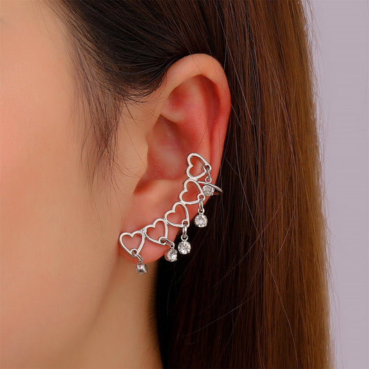 ins chain love ear clip indifferent niche design zircon hollow letter ear hanging without ear hole earrings