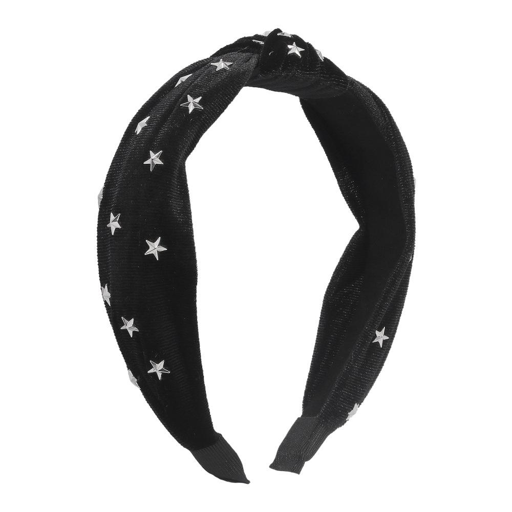 F3814 Simple solid color knotted hair accessories fashion five-pointed star pressure hair headband retro personality velvet headband