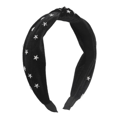 F3814 Simple solid color knotted hair accessories fashion five-pointed star pressure hair headband retro personality velvet headband
