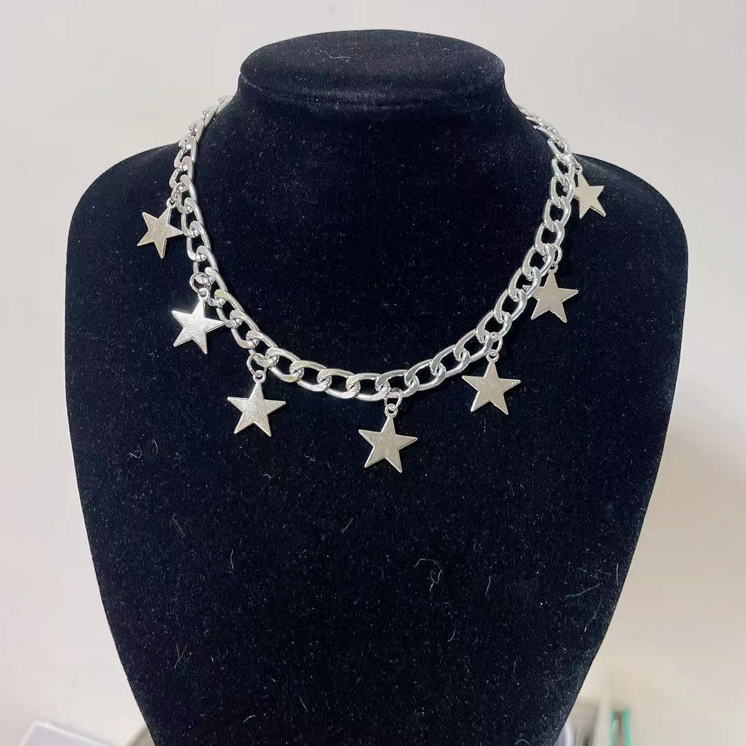 Explosive jewelry hip-hop light luxury all-match street style necklace copper five-pointed star pendant necklace