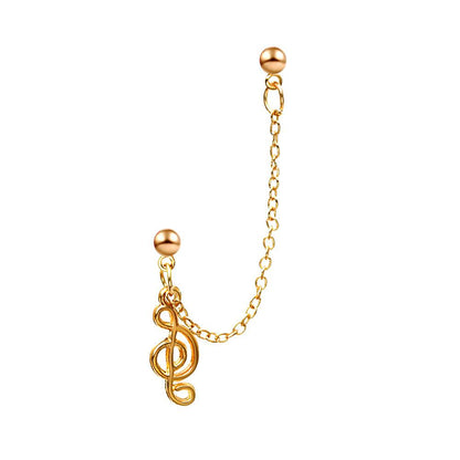 Trendy long chain music note ear clip retro metal symbol earrings single temperament net red earrings girls