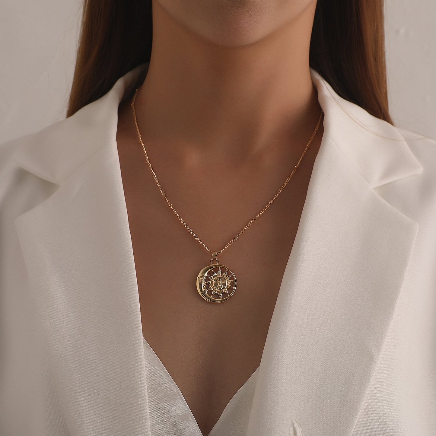 Jewelry Fashion Sun Moon Alloy Pendant Necklace Femininity Simple Ball Chain Necklace