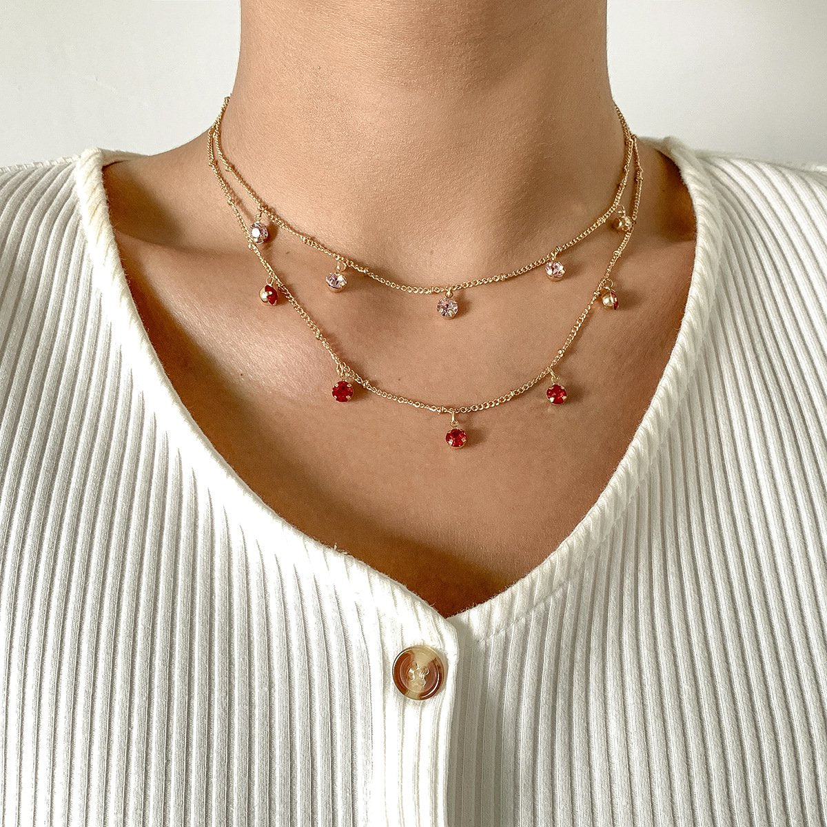 Jewelry Fashion Sweet Cool Diamond Pendant Necklace Retro Simple Metal Chain Clavicle Necklace