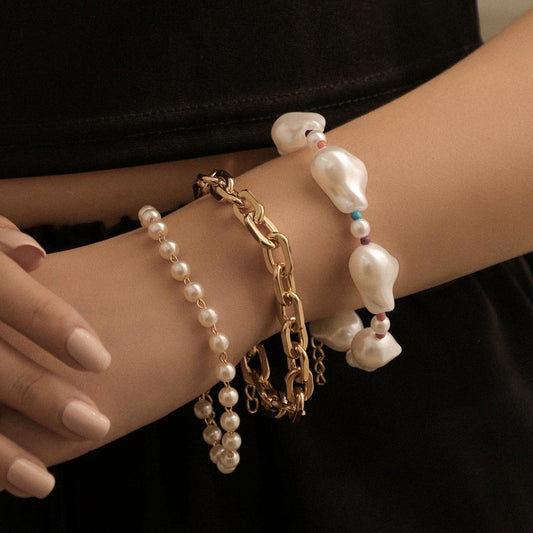 Bohemian three-layer baroque special-shaped pearl color rice bead mix and match bracelet personalized retro jewelry