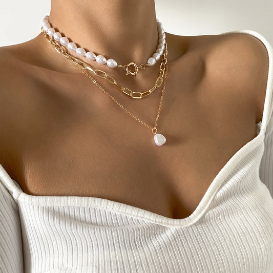 Jewelry Retro Palace Baroque Pearl Necklace Simple Metal Ot Buckle Chain Necklace Female