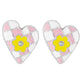 E1386 Sweet Love Flower Geometric Earrings Checkerboard Drip Oil Micro-Inlaid Girl Heart Internet Celebrity Earrings
