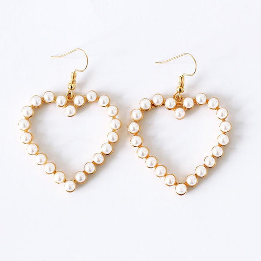 Harajuku soft cute retro geometric heart-shaped heart-shaped love peach heart sweet pearl earrings girls jewelry