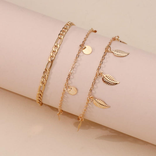 Foot decoration summer simple personality multi-layer anklet popular leaf peach sequin pendant chain female