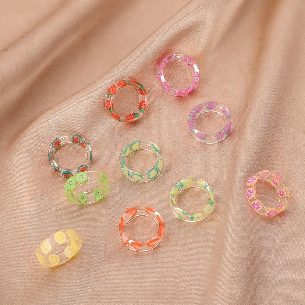 Fashion creative summer fresh resin fruit ring personalized grape watermelon dragon fruit lemon strawberry ring