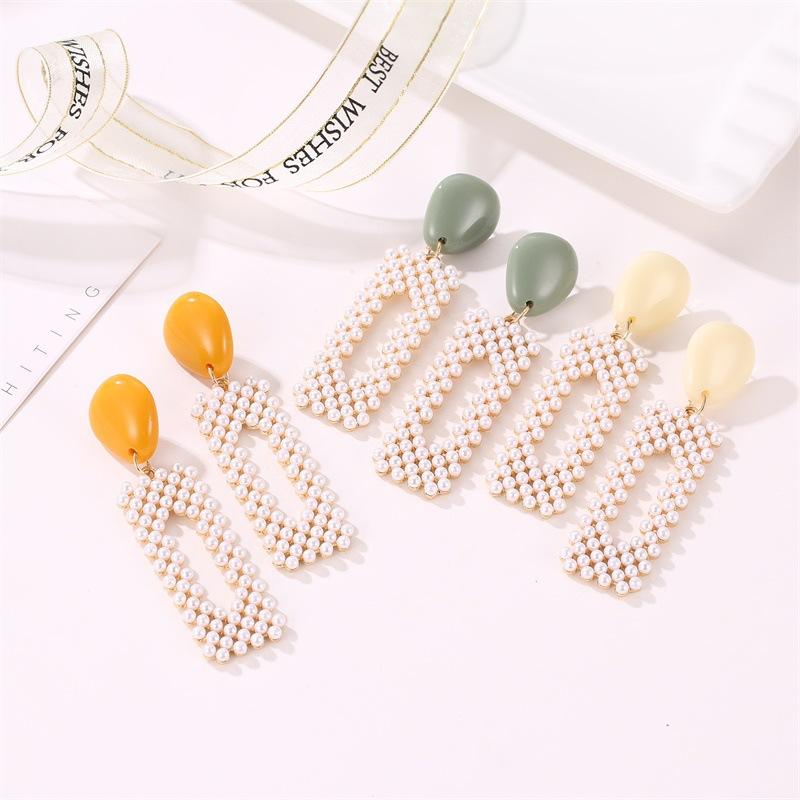Exaggerated geometric earrings imitation pearl fashion net red candy earrings earrings earrings trendy ear accessories