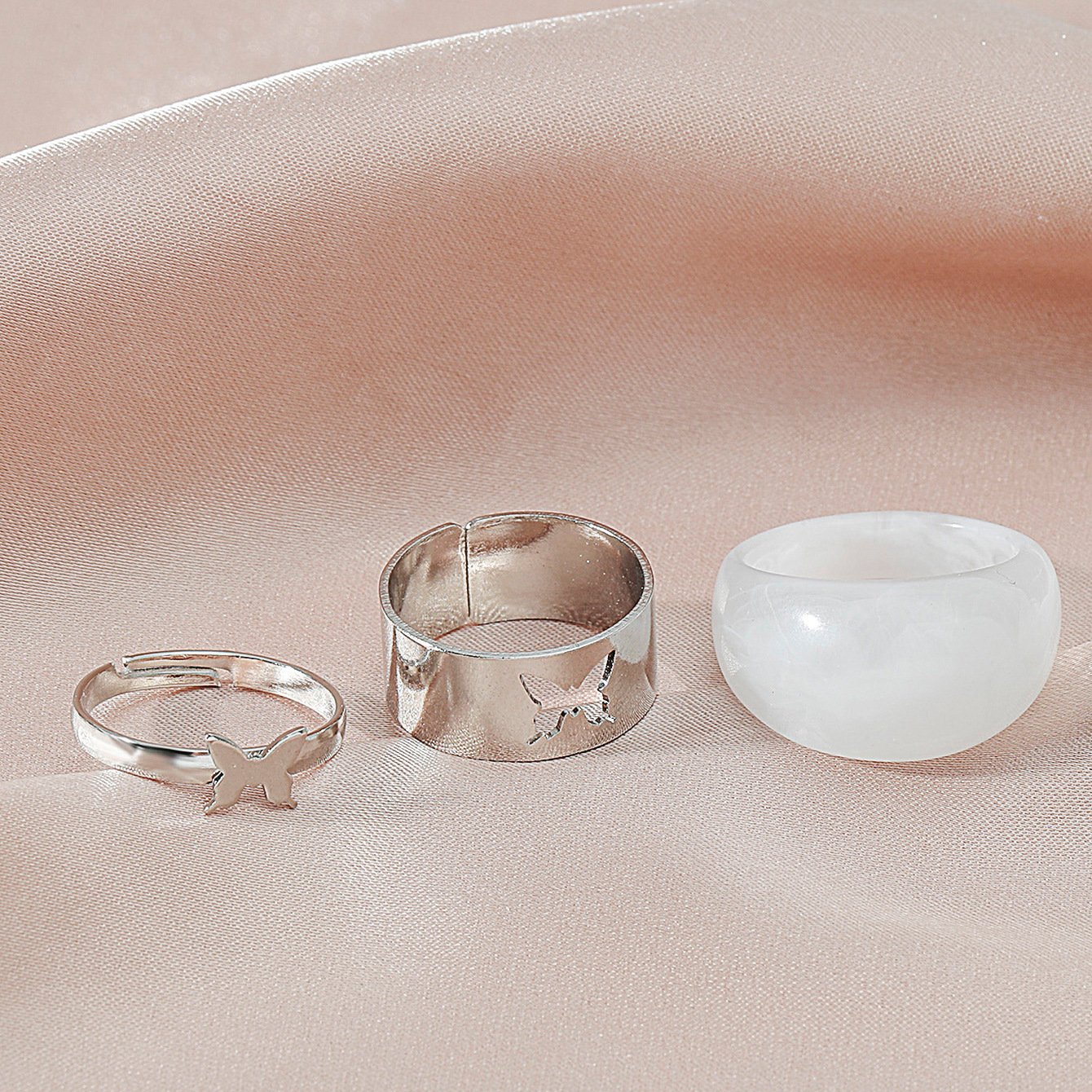 Open butterfly ring set ins punk hollow ring three-piece set personality index finger ring couple