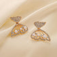 Fashion ol magazine ladies fresh and minimalist atmosphere full of diamonds pearl butterfly wing earrings