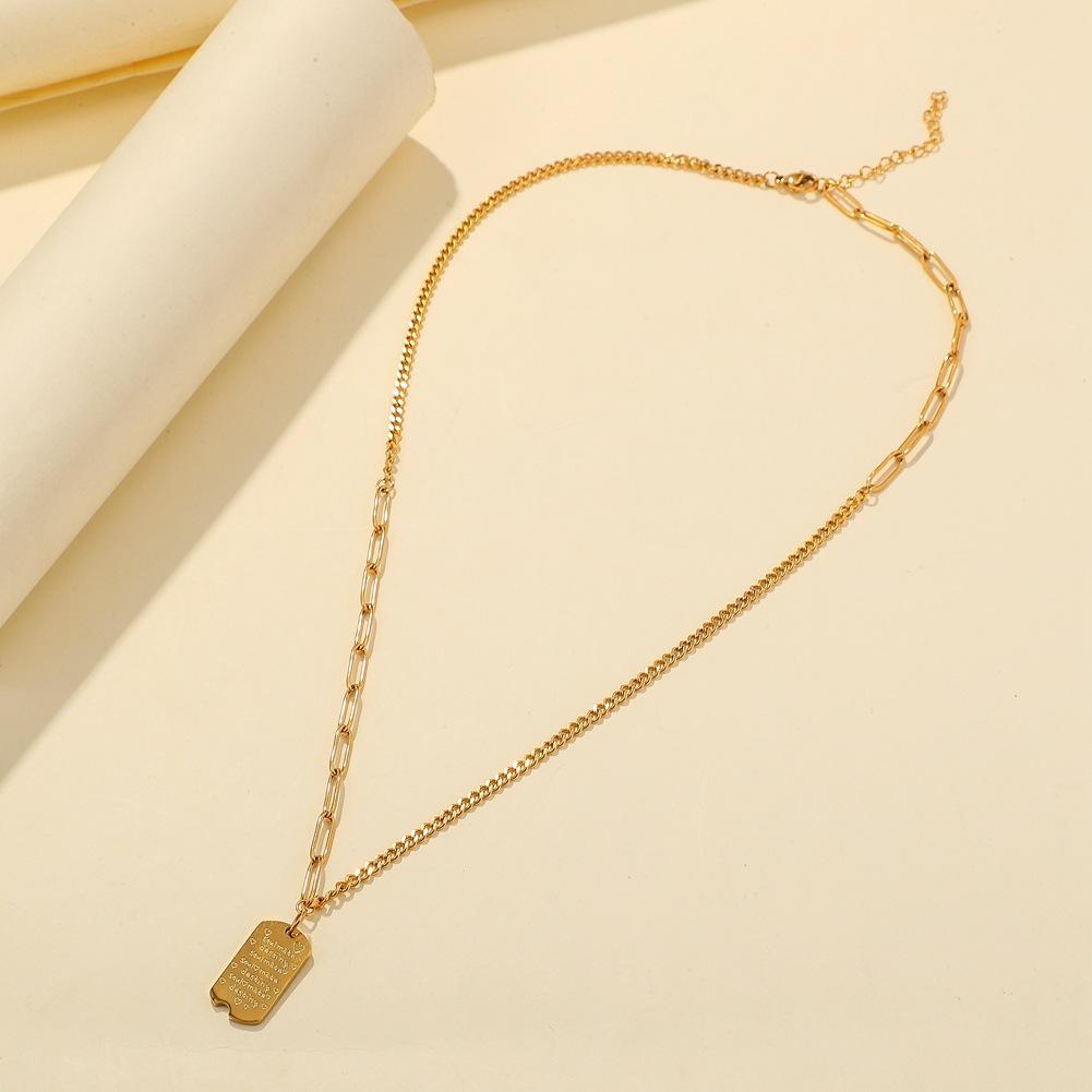 Stainless steel gold-plated square letter pendant ins cold simple trend retro collarbone necklace