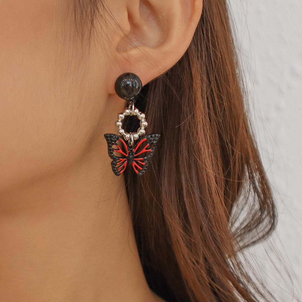 E124 Personality Trendy Earrings Sweet Cool Harajuku Dark Earrings Drip Oil Butterfly Niche Earrings