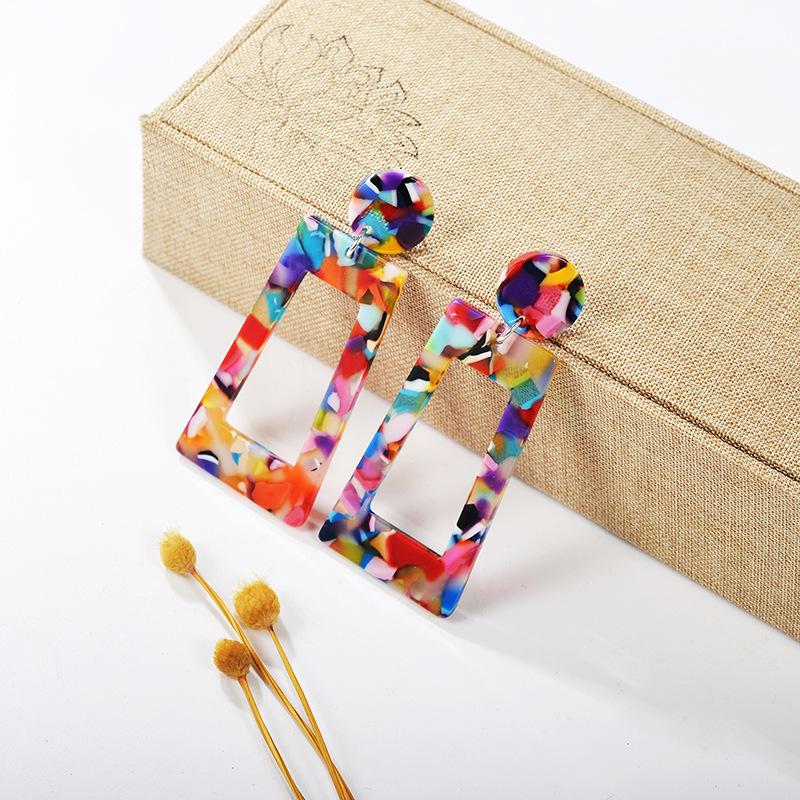 Acetate plate earrings fashion exaggerated earrings geometric strip square colorful earrings