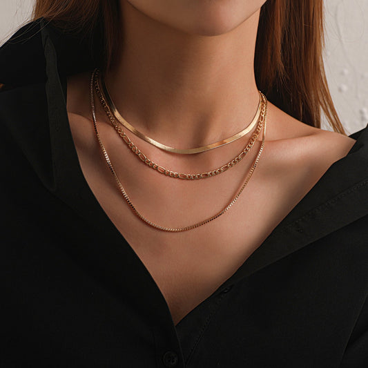 Jewelry Hip Hop Geometric Exaggerated Multilayer Necklace Female Fashion Punk Popular Short Necklace Necklace