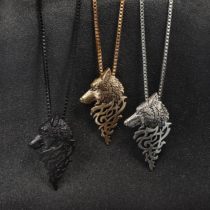 Retro Domineering Wolf Head Necklace Original Fashion Personality Metal Animal Sweater Chain Necklace Can Be Authorized