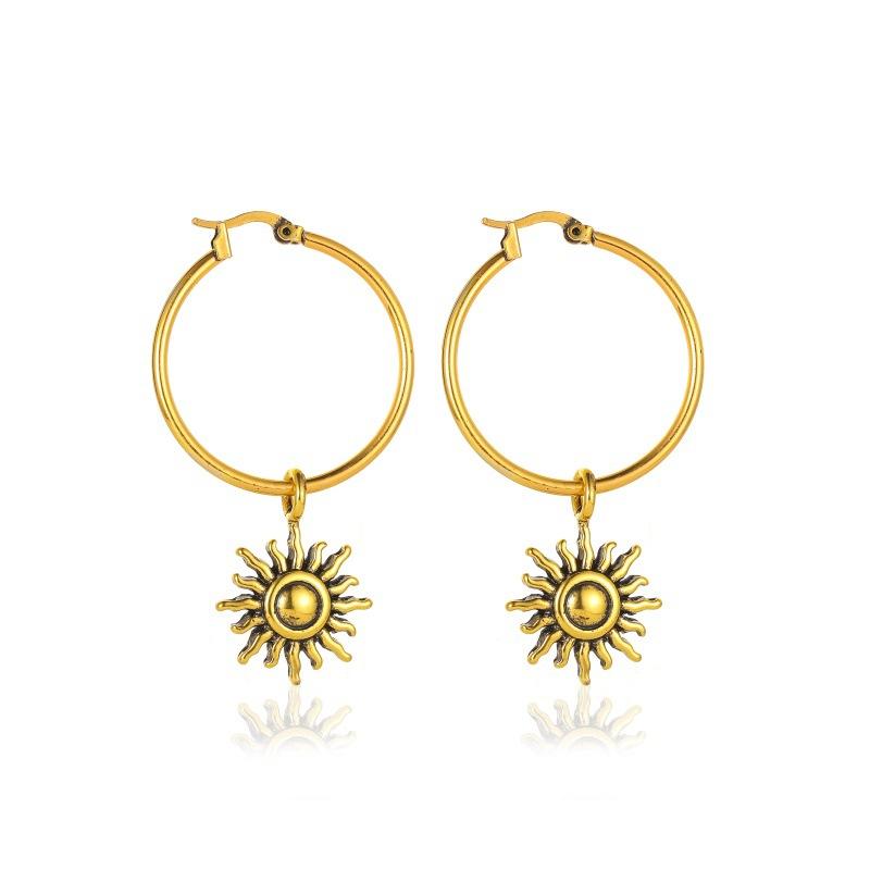 Retro Sun Earrings Frosty Simple Short Sun Flower Earrings Ornaments