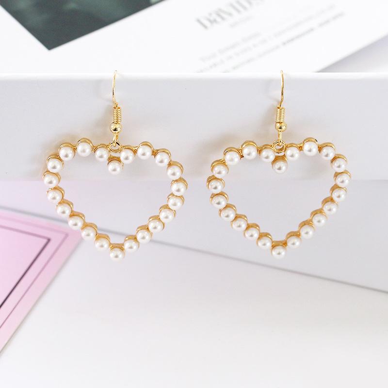 Harajuku soft cute retro geometric heart-shaped heart-shaped love peach heart sweet pearl earrings girls jewelry