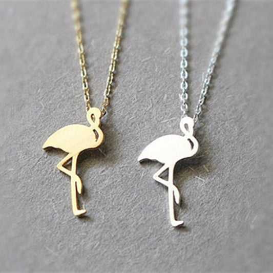 Cute Animal Red Crowned Crane Flamingo Pendant Necklace Fine Clavicle Chain Necklace