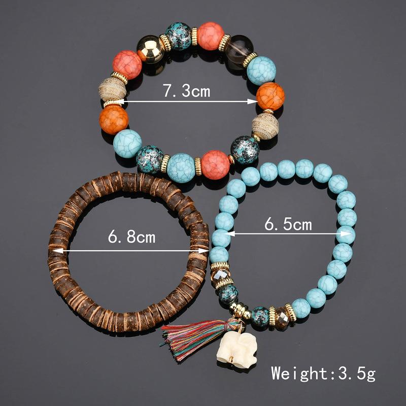 Bohemian trend simple elephant tassel wooden beads multi-layer temperament bracelet bracelet jewelry