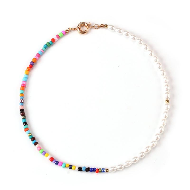 Necklace Women's Asymmetrical Beach Explosion Color Beads Imitation Pearl Trend Fashion Necklace