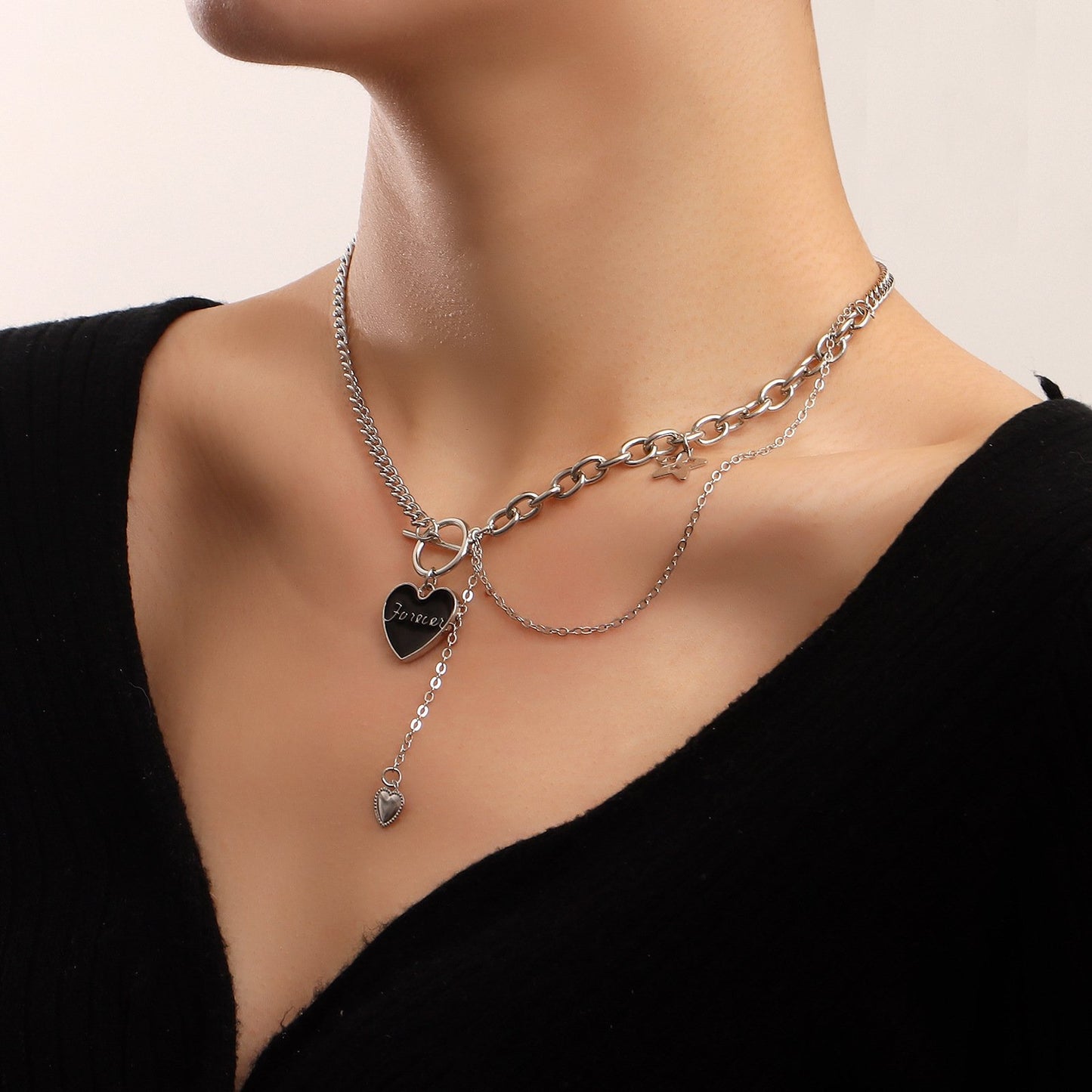 Valentine's Day black love letter pendant necklace female does not fade ins cold sweater niche collarbone chain