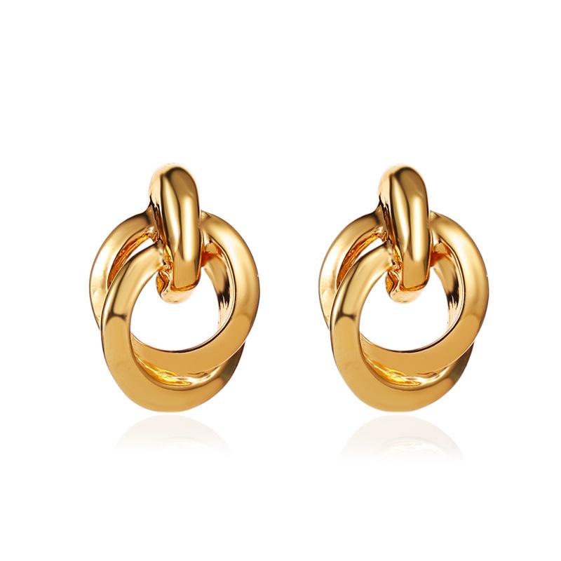 Earrings ins Hong Kong texture double-layer metal winding earrings temperament circle knotted earrings female