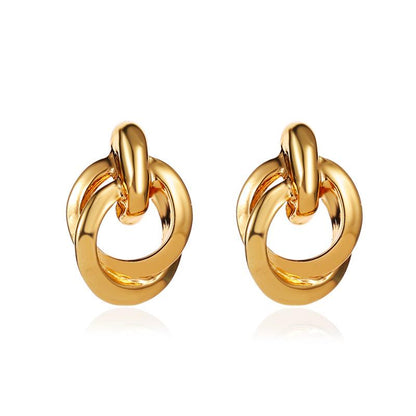 Earrings ins Hong Kong texture double-layer metal winding earrings temperament circle knotted earrings female