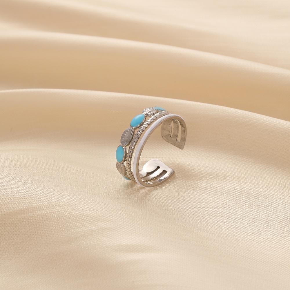 Simple Bohemian Ladies Stainless Steel Opening Adjustable Hollow Shell Drip Oil Ring