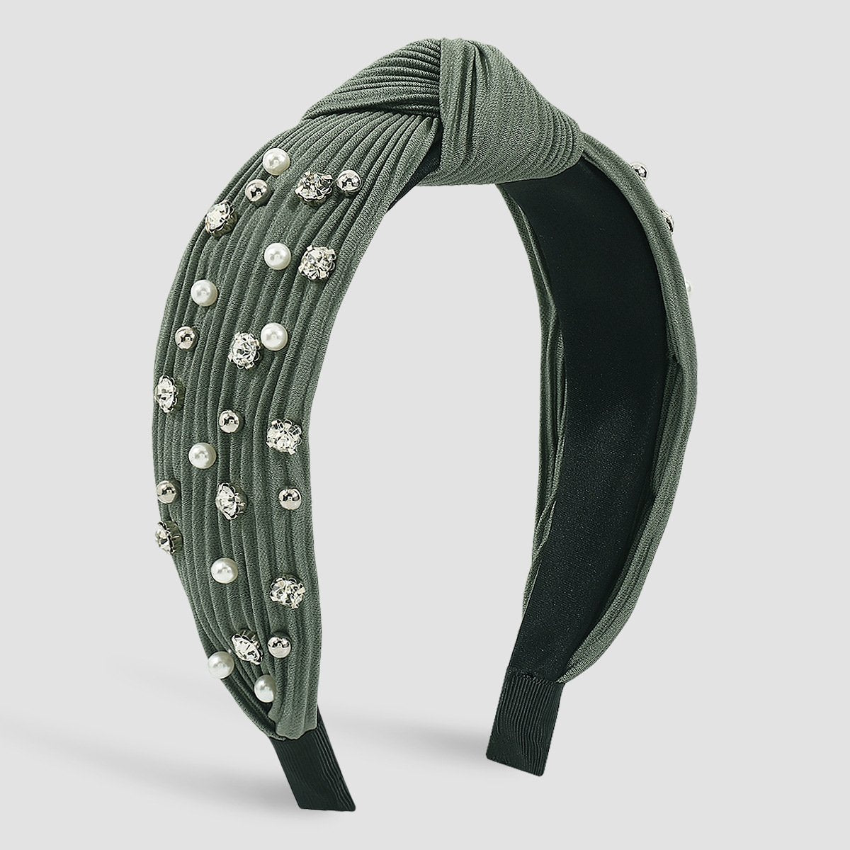 F5144 Retro geometric knotted pleated texture headband personality light luxury beaded rhinestone niche headband
