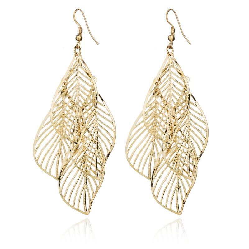 Fashion Hollow Metal Leaf Earrings Stud Earrings