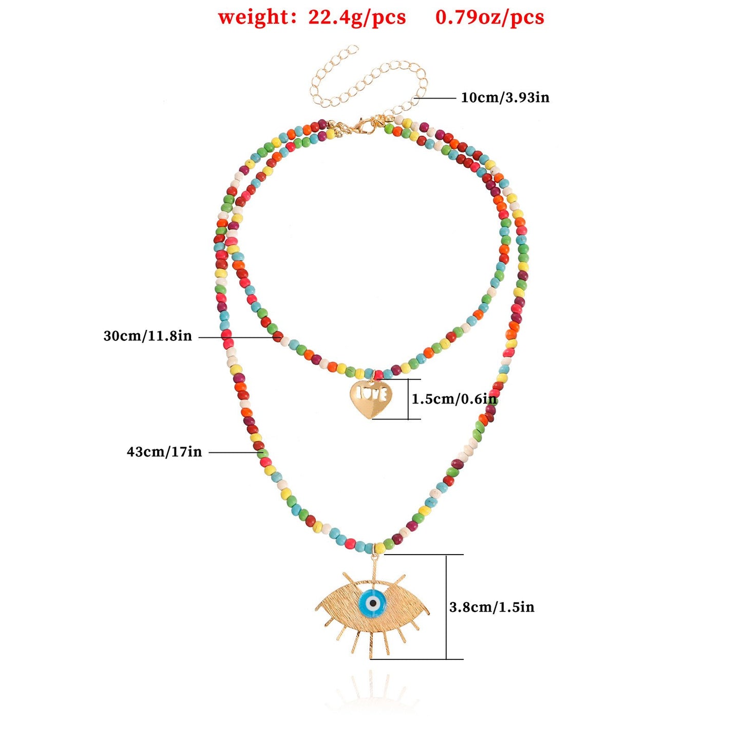 Jewelry personality fashion color turquoise devil's eye multi-layer necklace trend hip-hop eye necklace