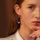 Fashion celebrity pearl geometric earrings niche light luxury hollowed out rectangular earrings retro art earrings