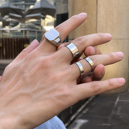 Hip Hop Trend Metal Glossy Men's Ring Set Fashion Retro Design Sensitive Ring Ring