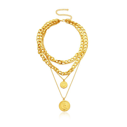 Jewelry aluminum alloy multi-layer round plate pendant necklace ladies fashion temperament handmade popular necklace