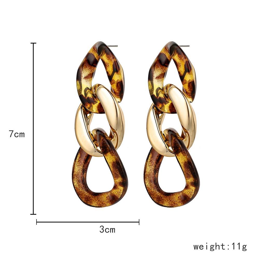 Trendy punk exaggerated leopard print acrylic chain long earrings temperament elegant personality twist earrings